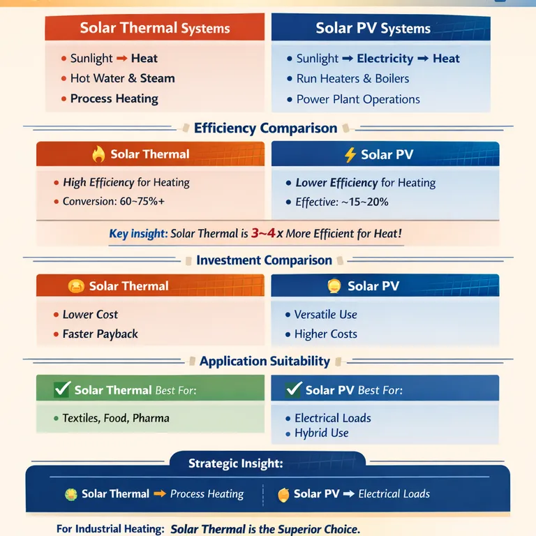 Solar Thermal vs Solar Photovoltaic for Industrial Process Heating: Efficiency and Investment Perspective